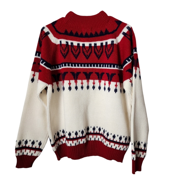 JCPENNEY VINTAGE 70s Cream Red Acrylic Knit Apres Ski Winter Sweater Size M - Picture 2 of 4